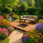 Beautiful backyard landscaping ideas showcasing a harmonious outdoor living space with deck and garden.
