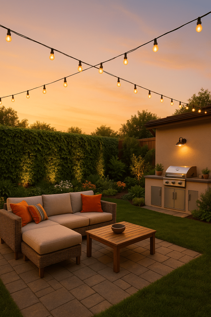 Beautiful outdoor living ideas combining lounge, kitchen, and garden in a stylish backyard setting