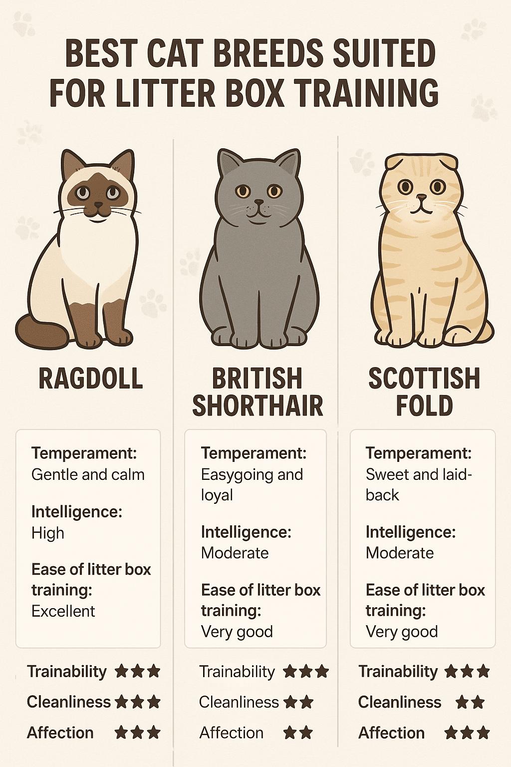 Comparative chart of cat breeds and their litter box training ease