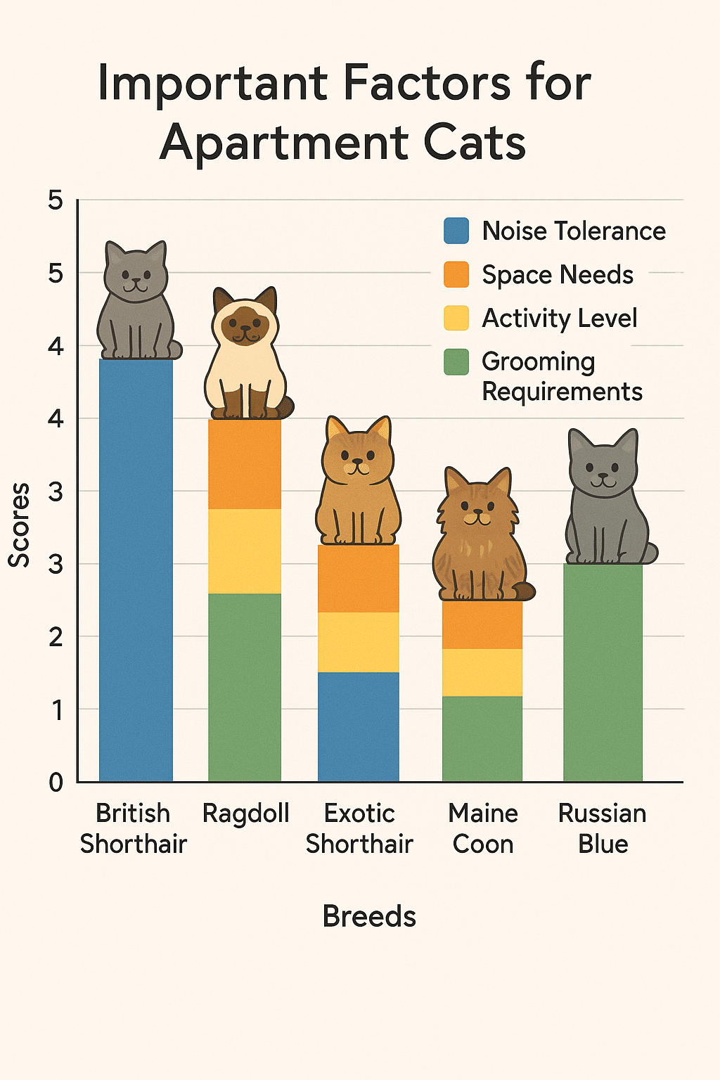 Comparative graph illustrating traits of best cats for apartments across key factors
