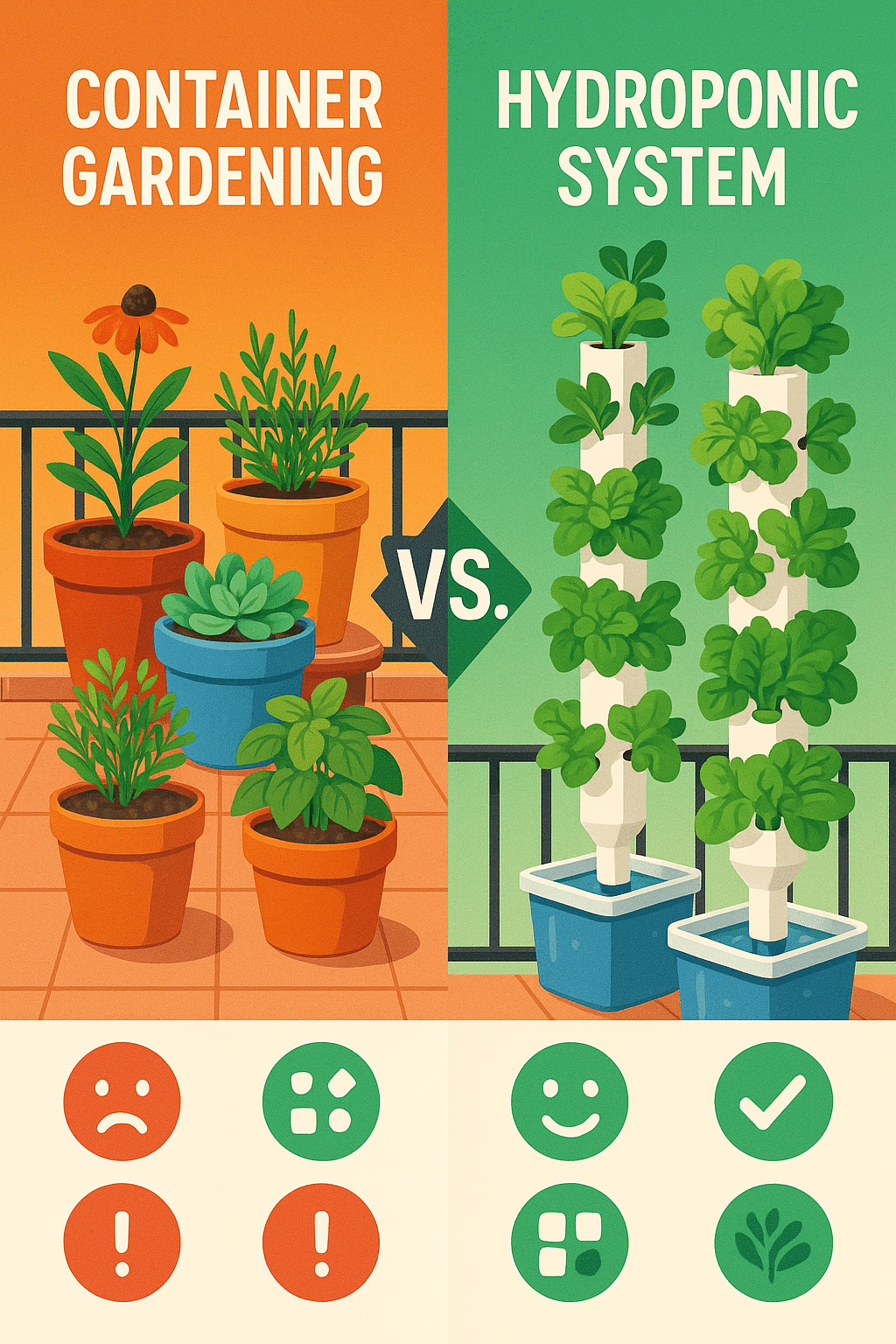 Container gardening and hydroponic systems compared for balcony garden ideas
