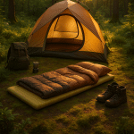Cozy camping mattress setup in forest clearing symbolizing best camping mattresses for outdoor enthusiasts