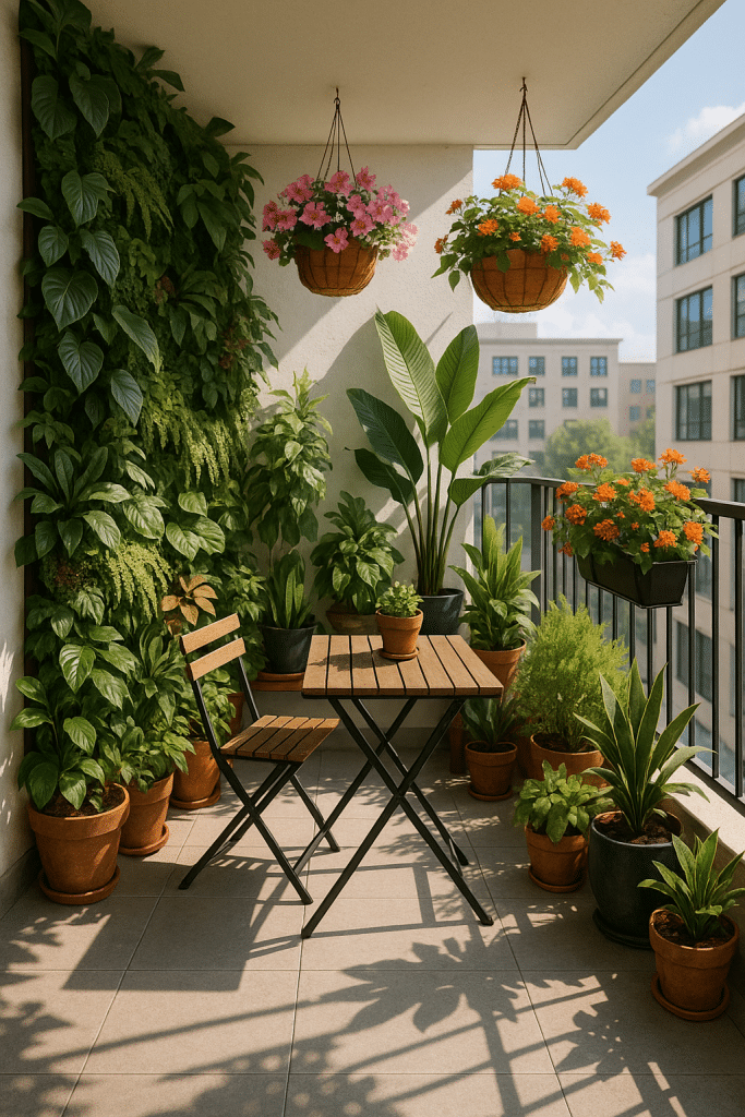 Creative and practical balcony garden ideas featuring lush plants and outdoor living elements on a modern balcony.