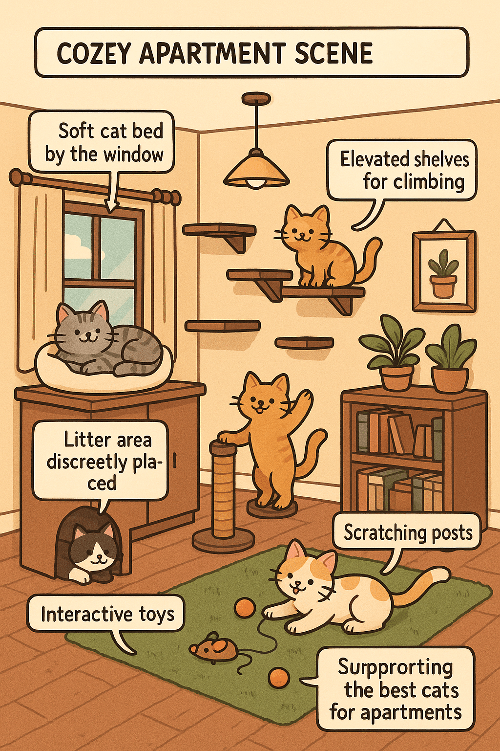 Cross section of cat friendly apartment setup ideal for best cats for apartments