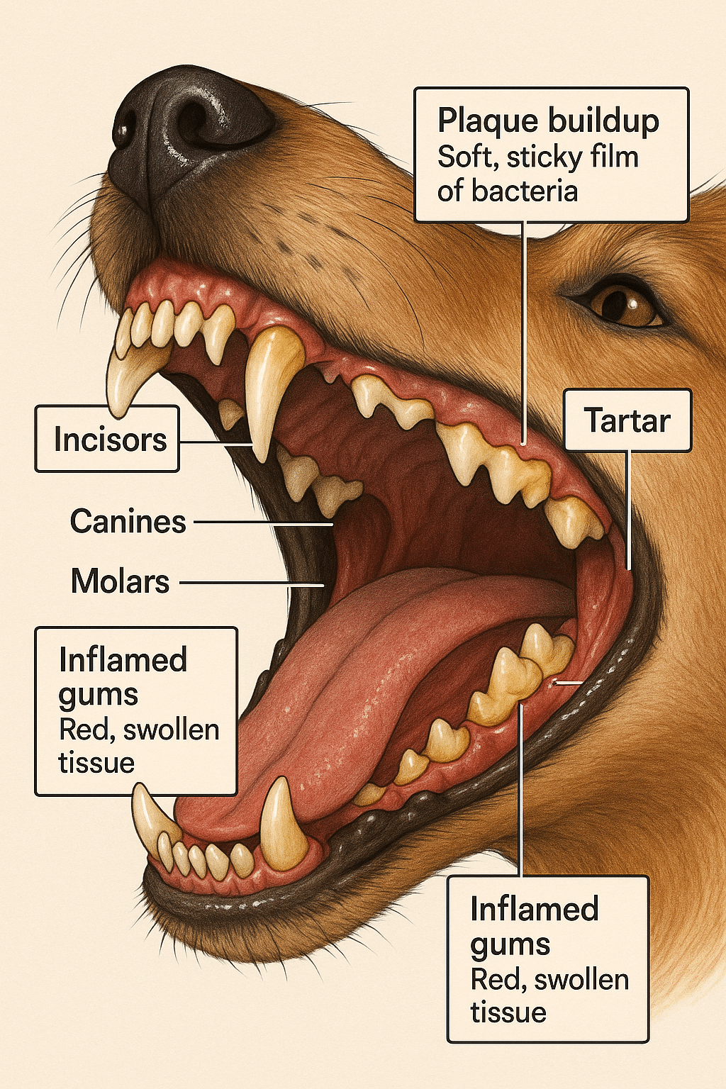 Cross section of dog teeth showing areas needing dog dental care