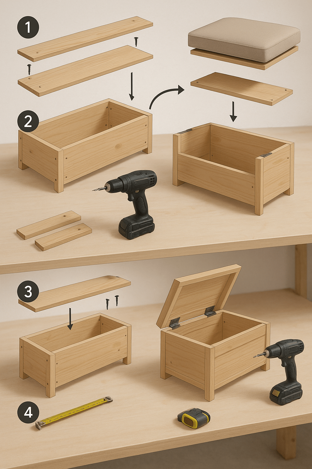 DIY wooden outdoor storage solutions bench assembly diagram for homeowners