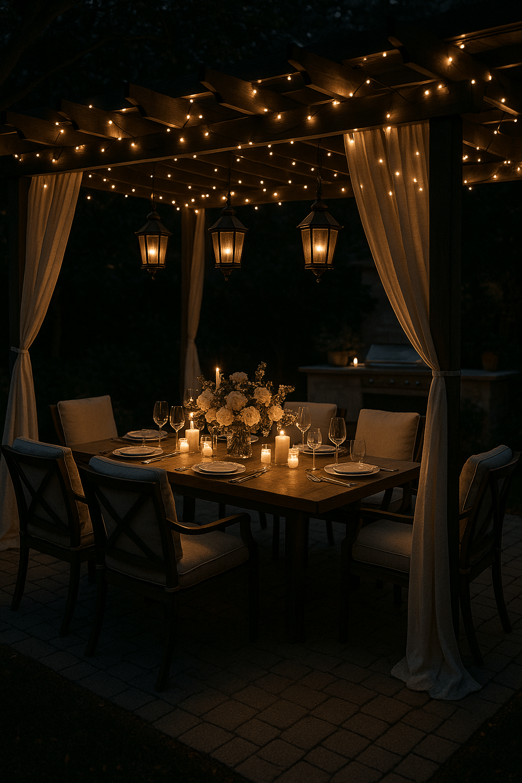 Elegant outdoor dining and entertaining setup highlighting outdoor living ideas for homeowners