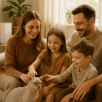 Family enjoying time with a hypoallergenic cat in a clean, allergy-friendly home environment