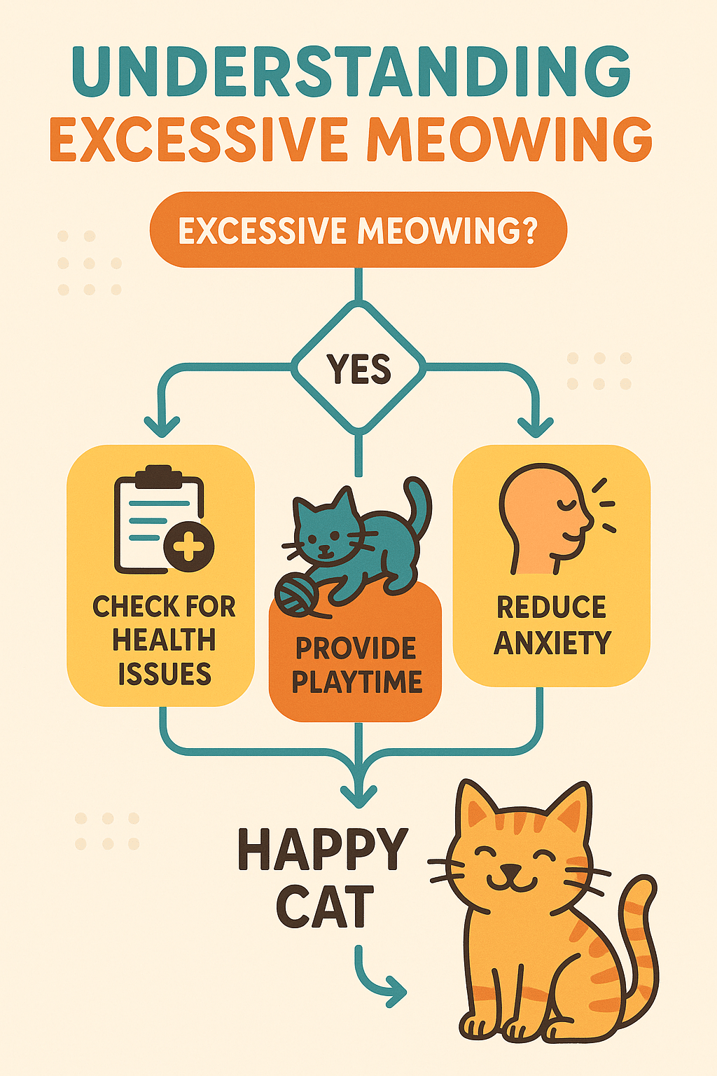 Flowchart infographic helping pet owners manage excessive meowing cat behavior problems