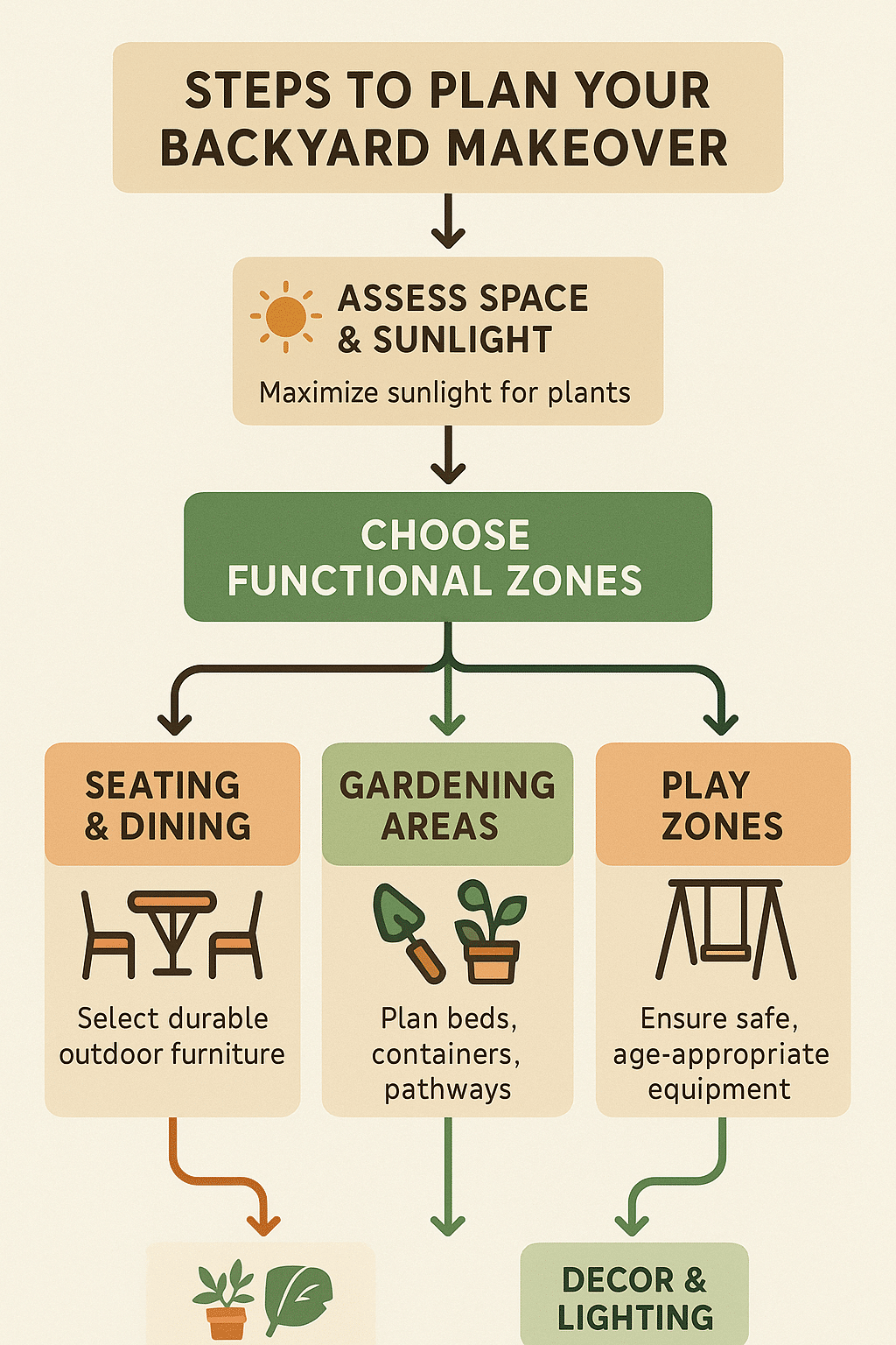 Flowchart outlining steps and ideas for planning a backyard makeover effectively