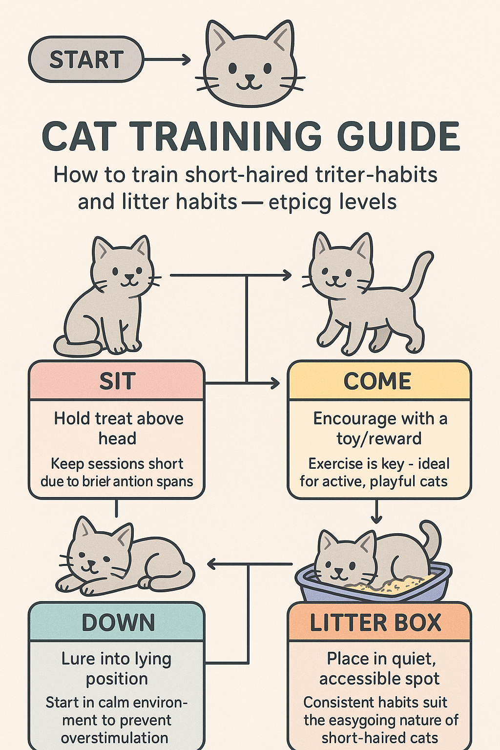 Flowchart training guide for short haired cat breeds with tips for families