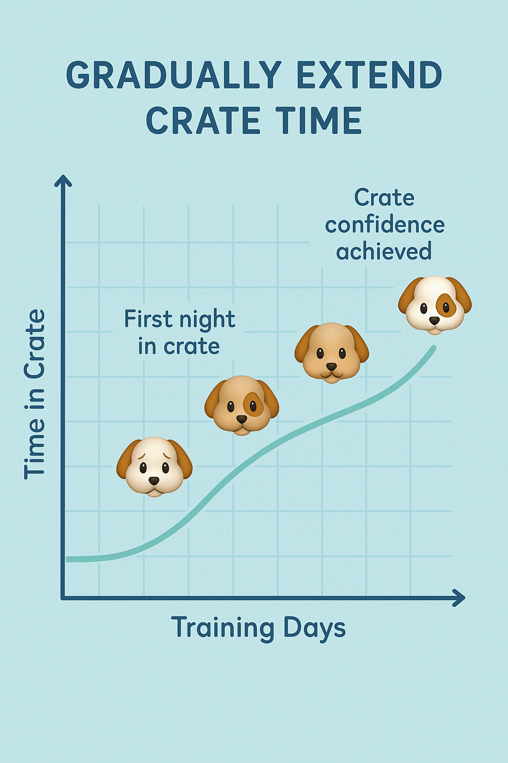 Gradual crate time extension diagram for successful crate training a puppy