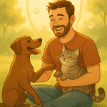 Happy pet owner with dog and cat symbolizing affordable pet insurance and pet care security
