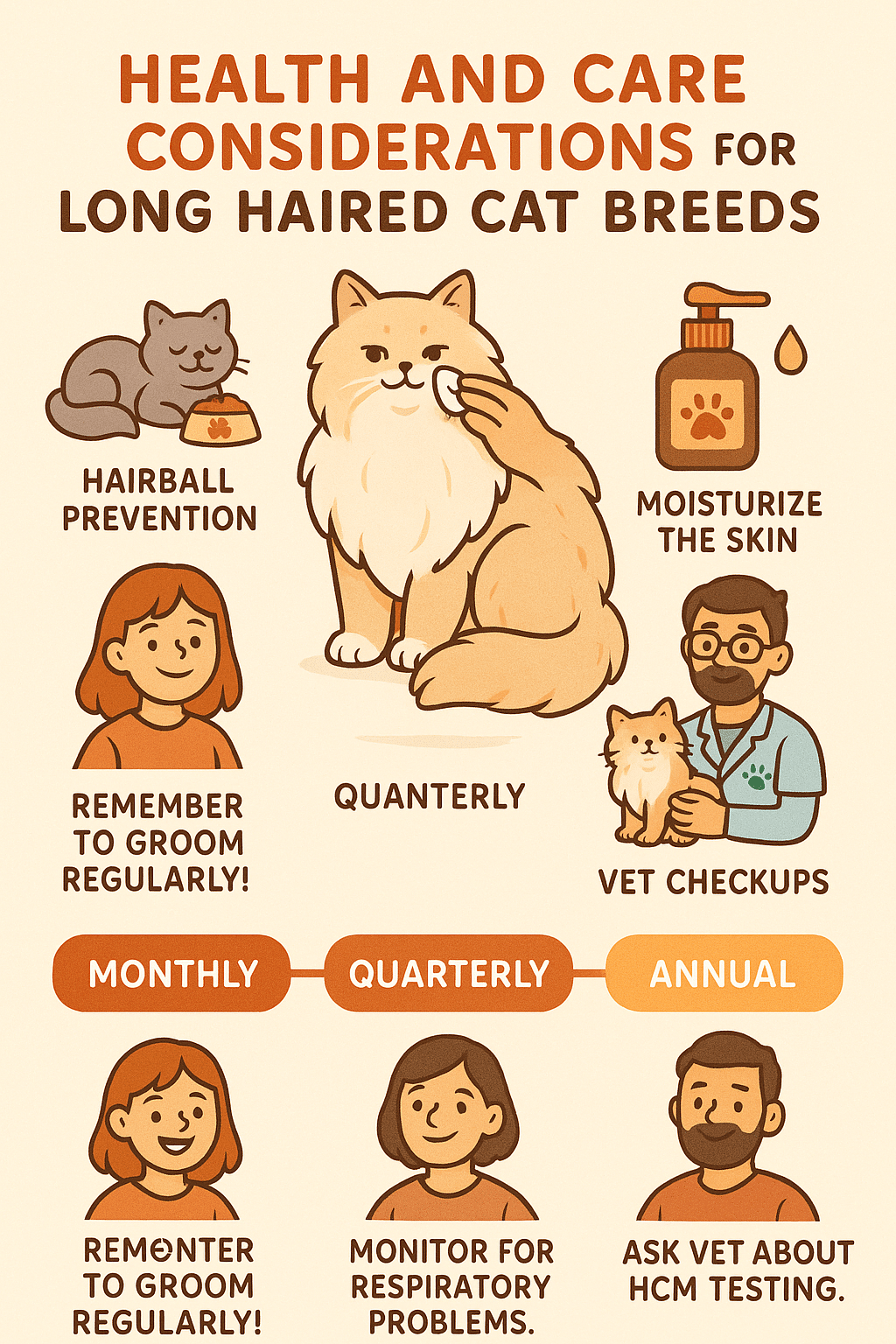 Health and care guide infographic for long haired cat breeds for pet owners