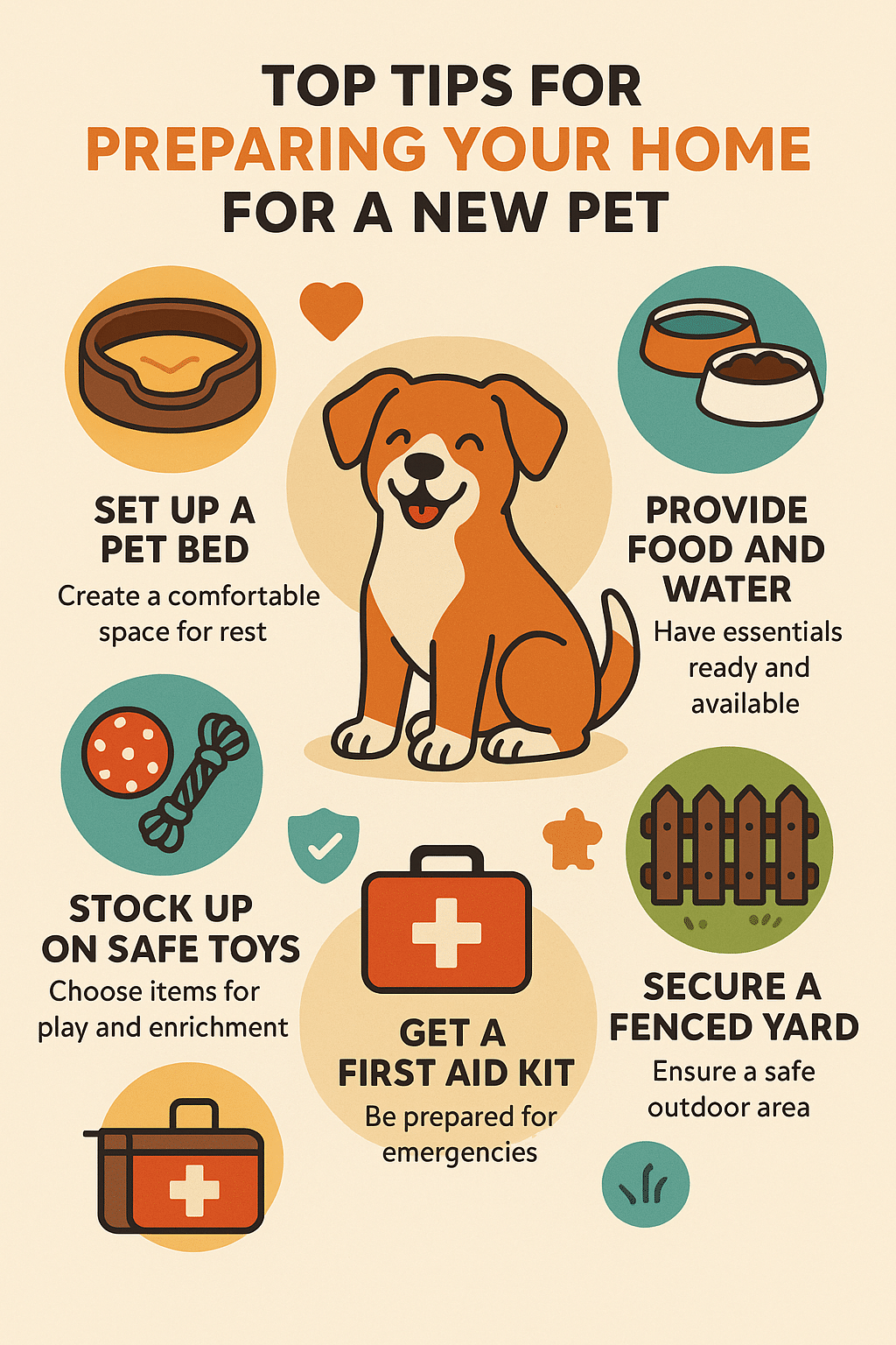 Infographic showing tips for preparing home for pet adoption near me with pet care items