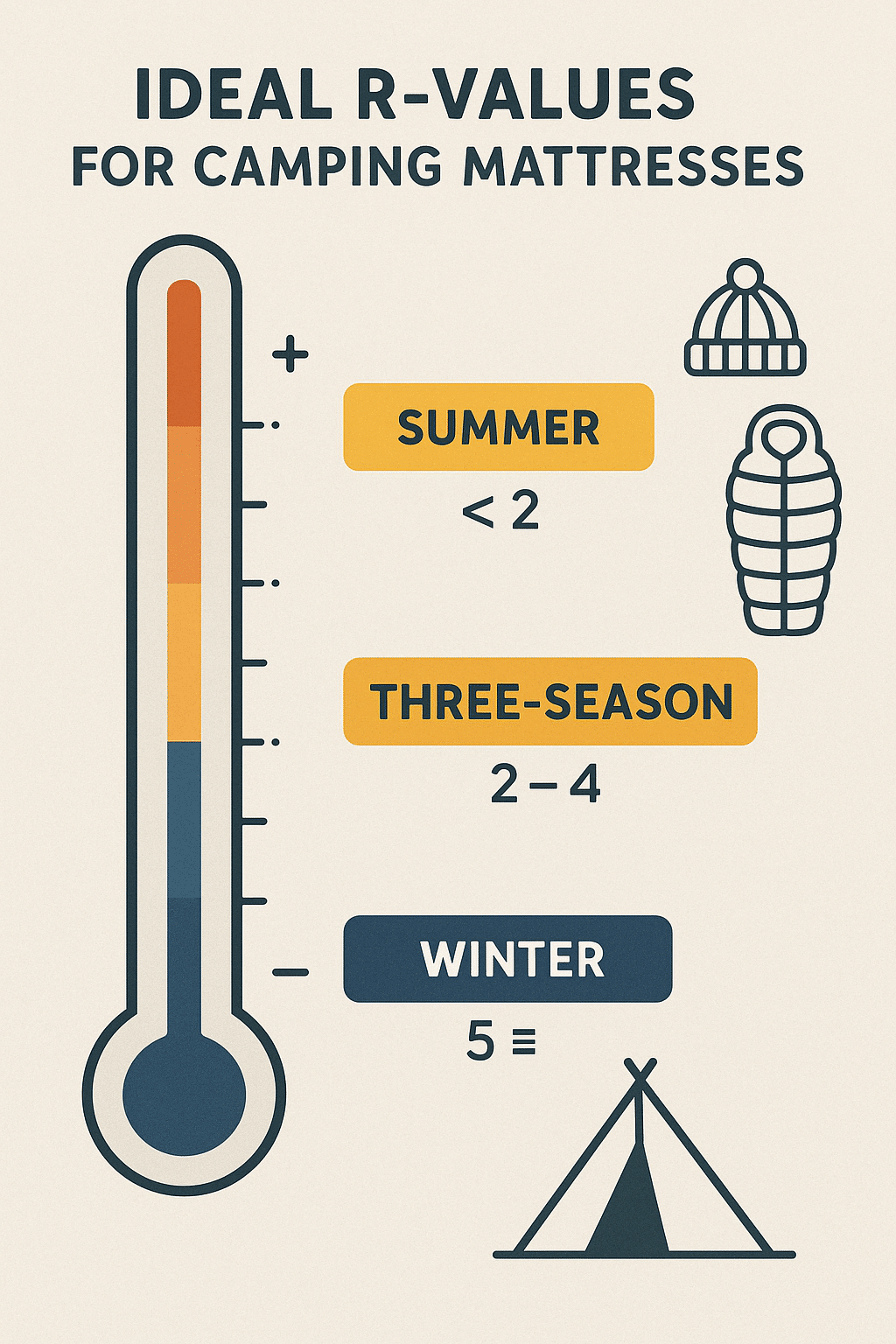 Insulation value chart for best camping mattresses across camping seasons