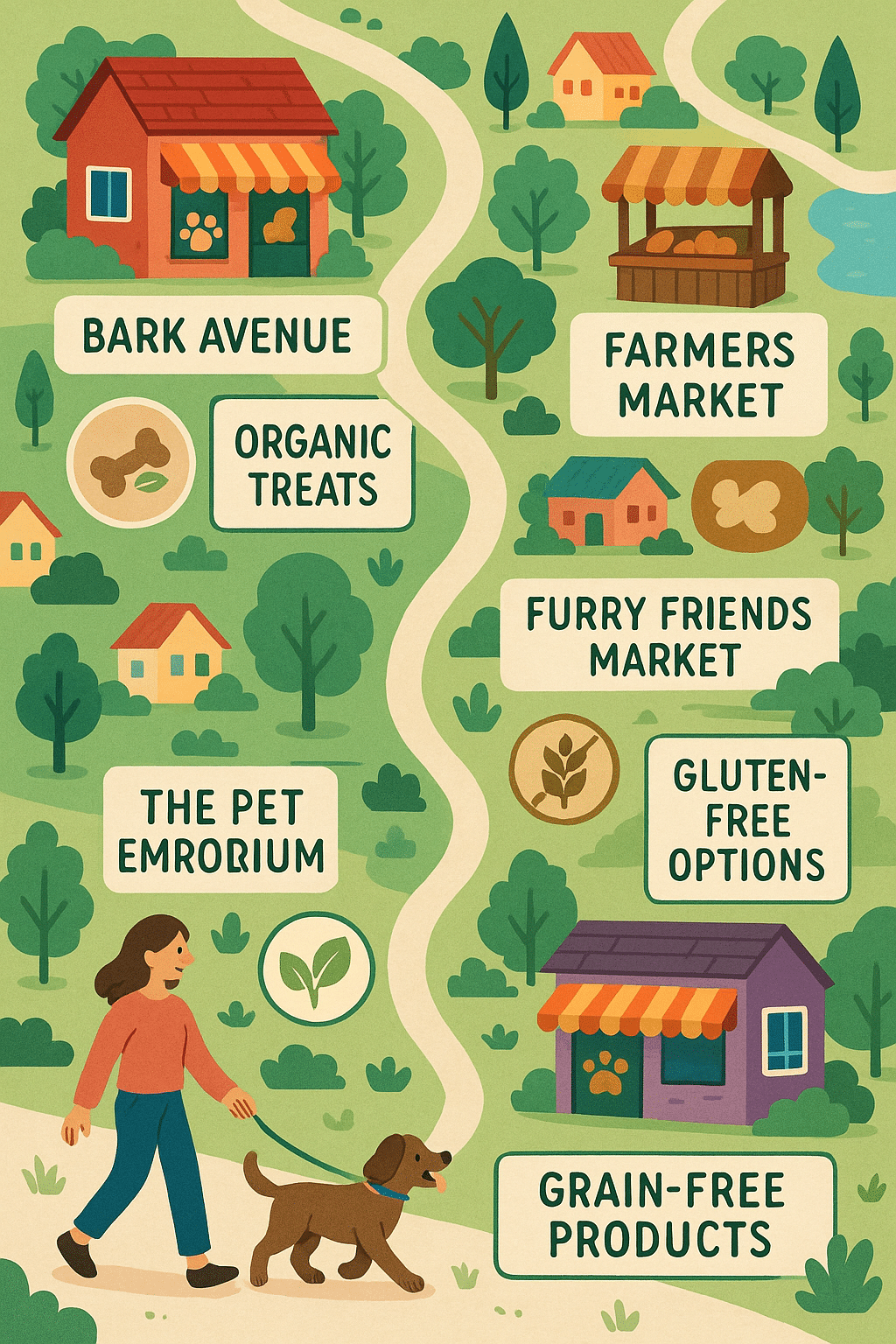 Local map showing stores and farmers markets with healthy dog treats availability