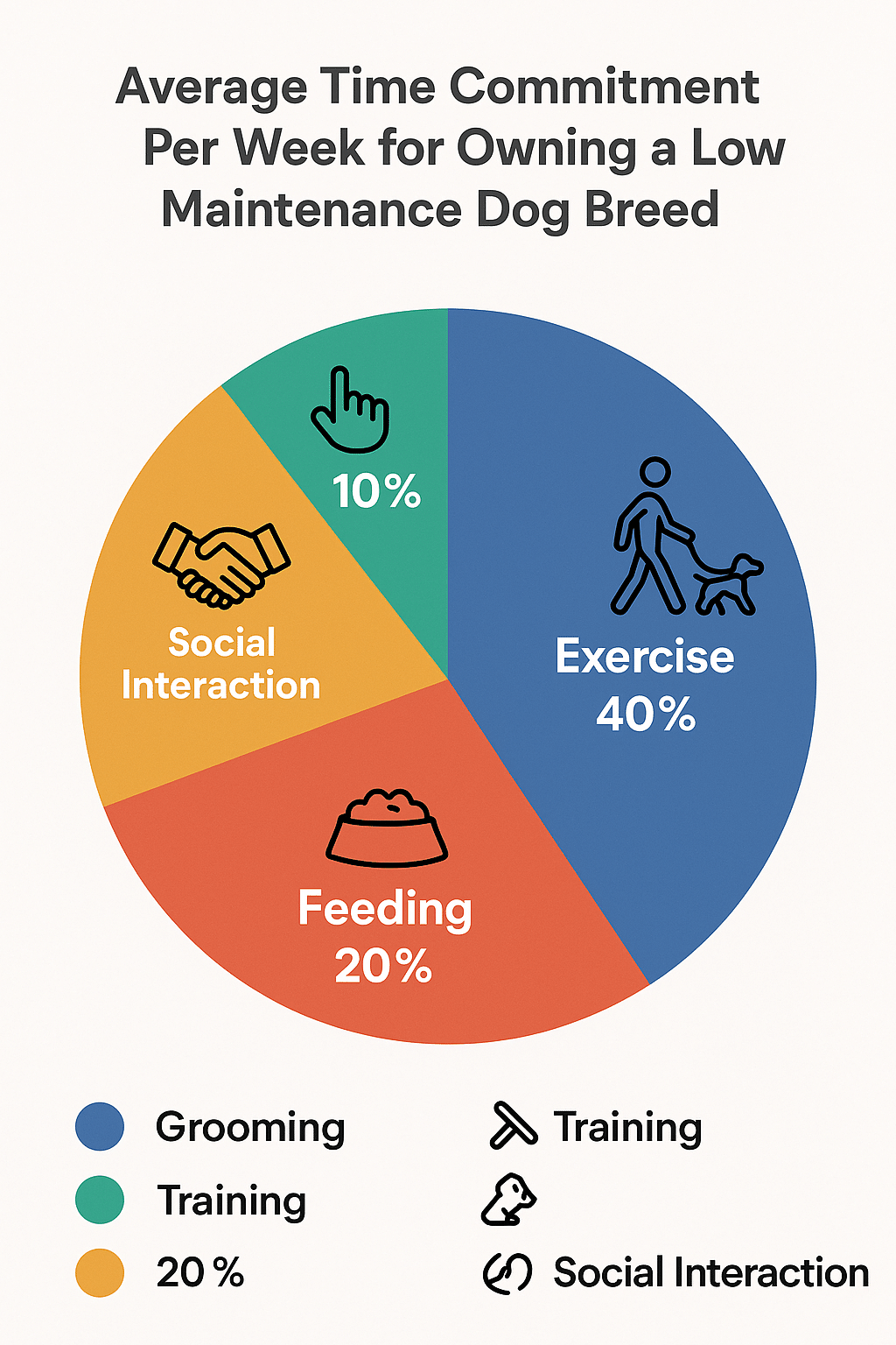 Pie chart showing weekly time commitments for caring for low maintenance dog breeds