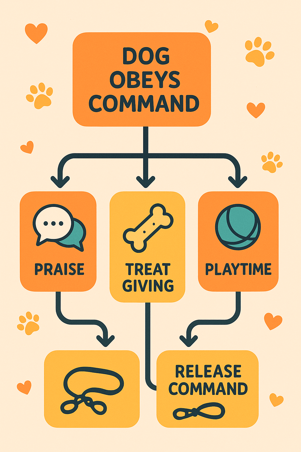 Positive reinforcement flowchart for effective dog obedience training steps