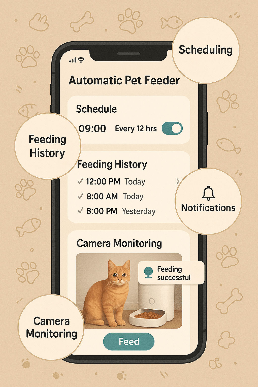 Smartphone app interface for controlling automatic pet feeders for pet owners
