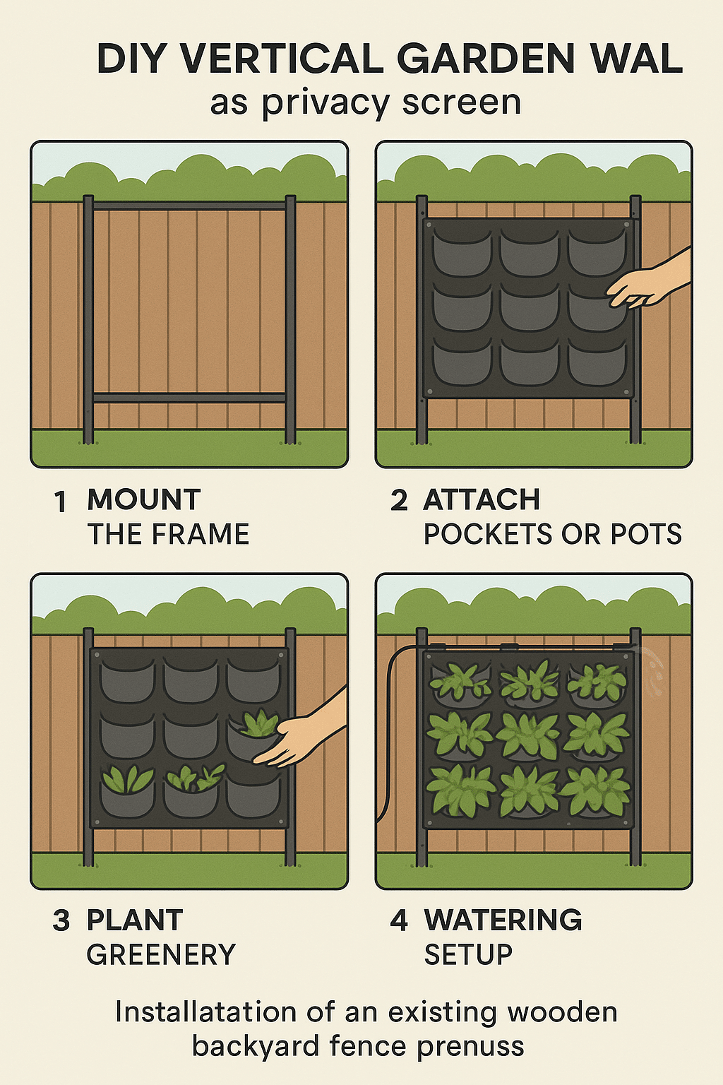 Step by step DIY vertical garden wall installation as a backyard privacy idea