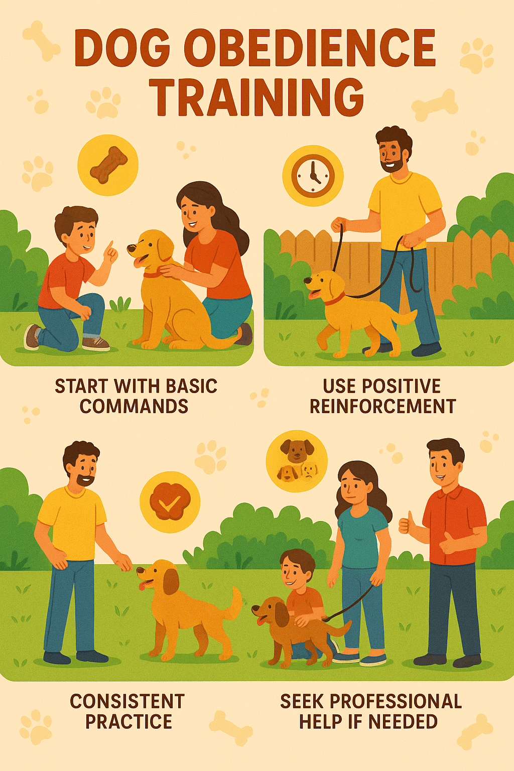 Step by step dog obedience training infographic for pet owners and families
