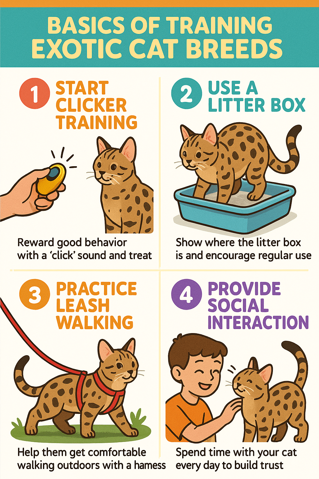 Step by step training guide for exotic cat breeds showing essential family training tips