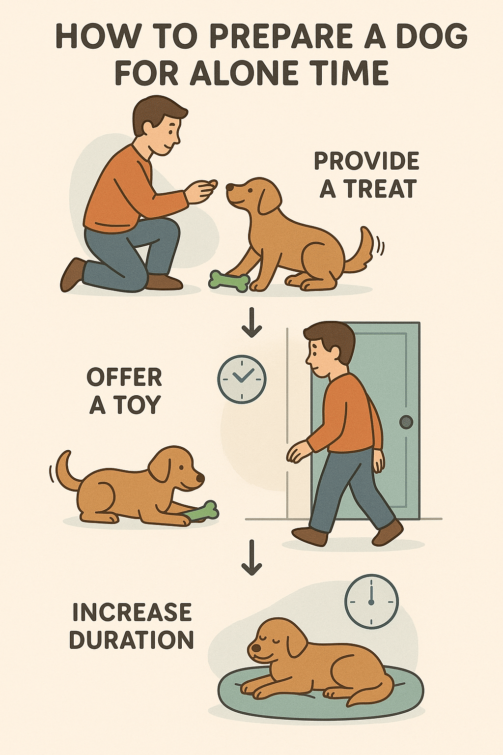 Step by step training process for reducing separation anxiety in dogs through gradual alone time