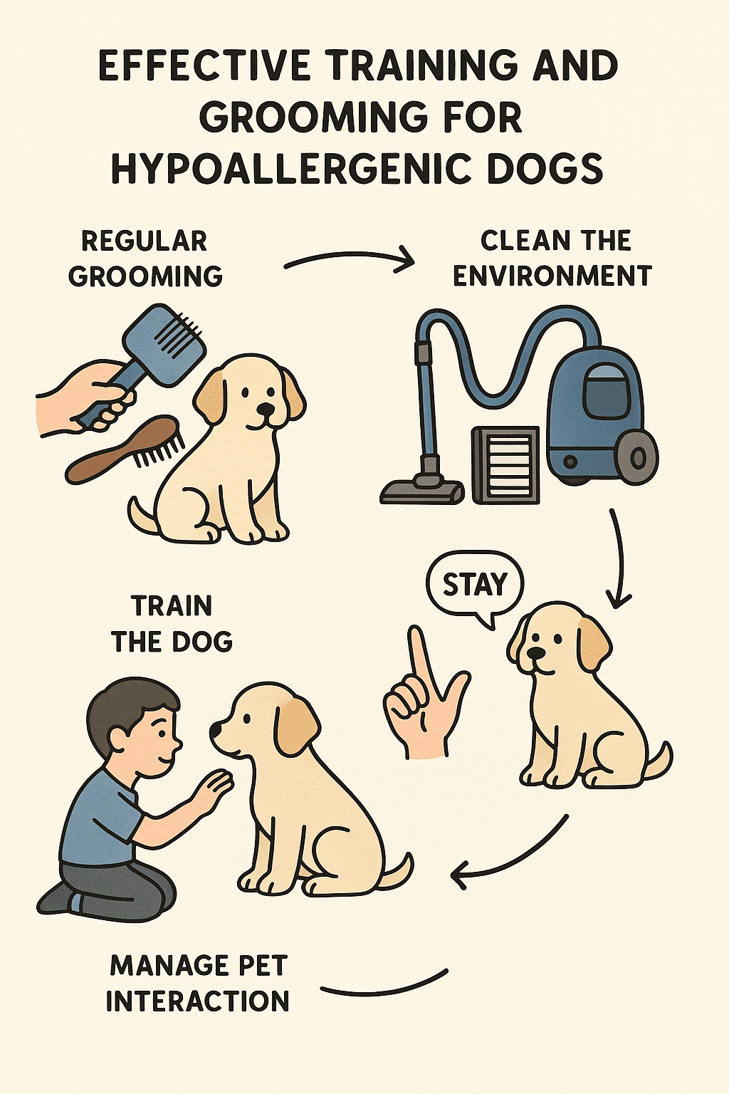 Training and grooming routine diagram for hypoallergenic dogs to help families manage allergies