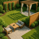 Vibrant backyard combining multiple creative privacy ideas for a private outdoor living space.