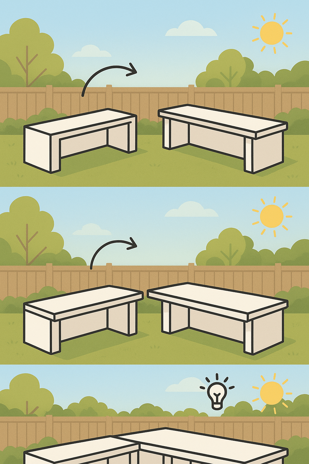 Visual guide for building an outdoor kitchen seating area with benches countertops and lighting p