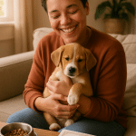 Warm scene of person holding adopted puppy symbolizing pet adoption near me and care