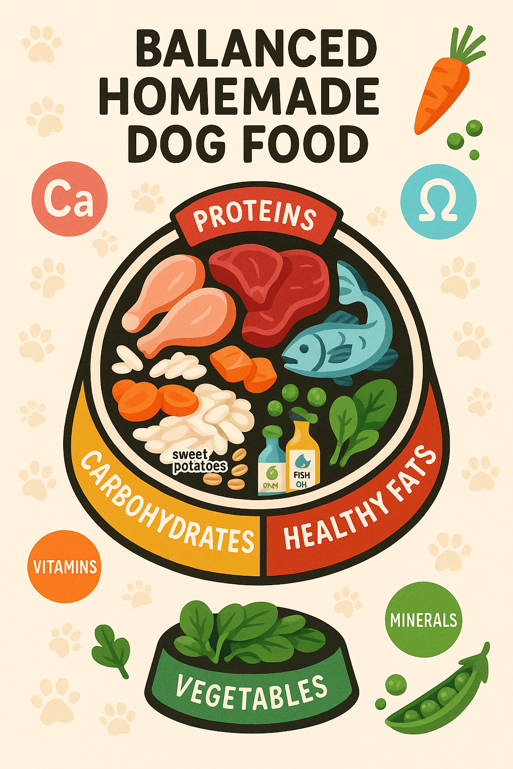 balanced healthy homemade dog food recipes bowl with proteins carbohydrates vegetables and fats