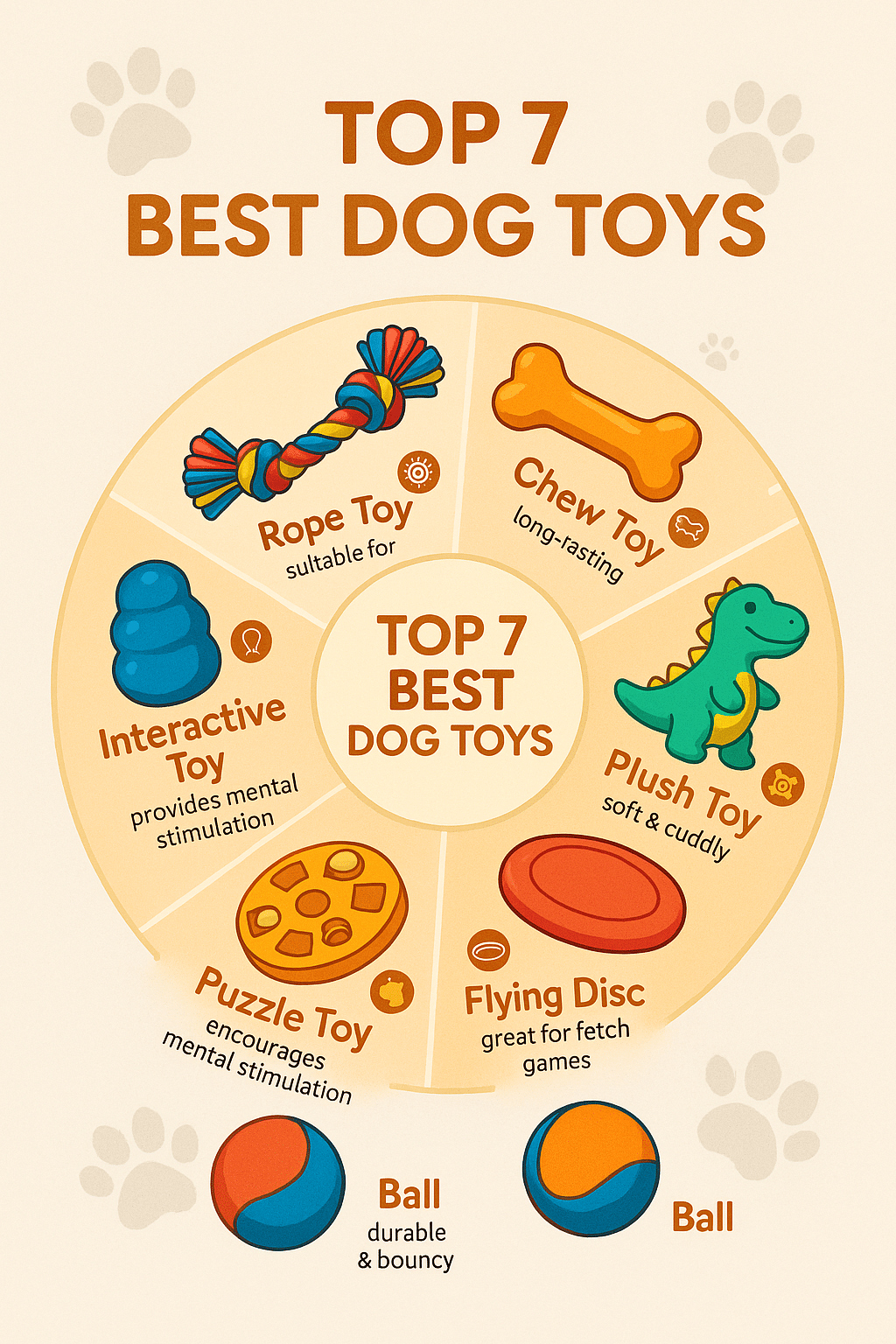 best dog toys infographic showing seven popular types with benefits for pet owners