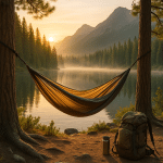 best hammocks for outdoors in scenic mountain lake setting with pine trees sunrise