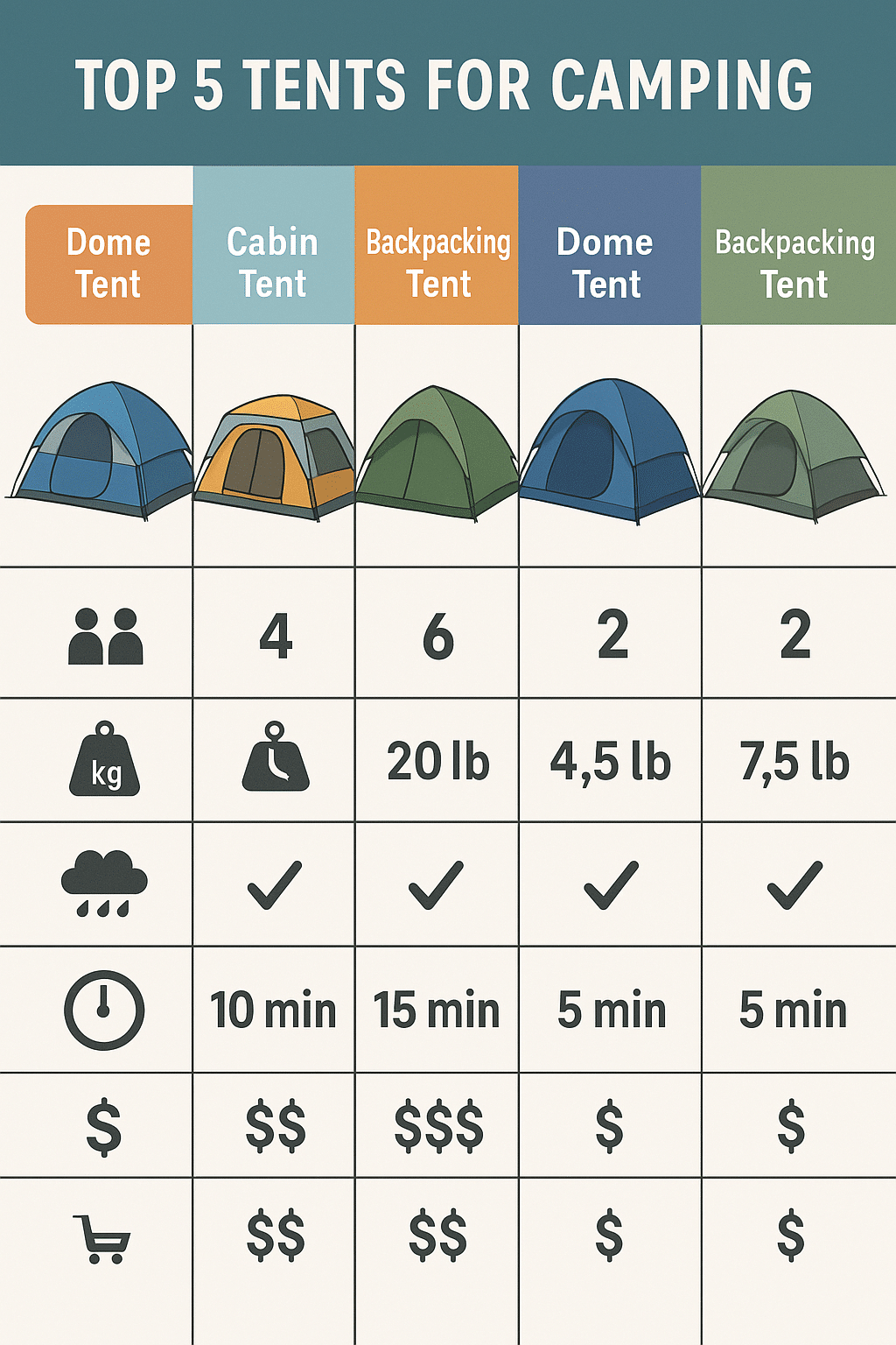best tents for camping comparison chart showing features capacities and weights