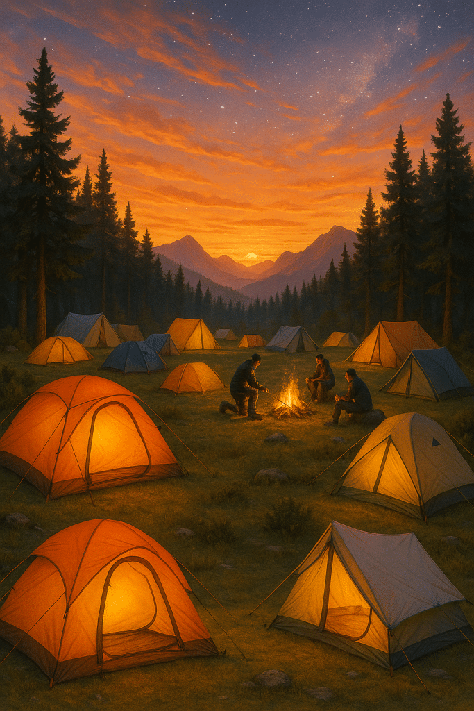 best tents for camping scenic campsite sunset with multiple tents and mountains