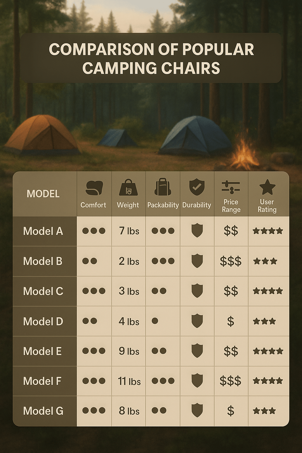 camping chairs reviews comparison chart showing comfort weight durability and price for outdoor enth