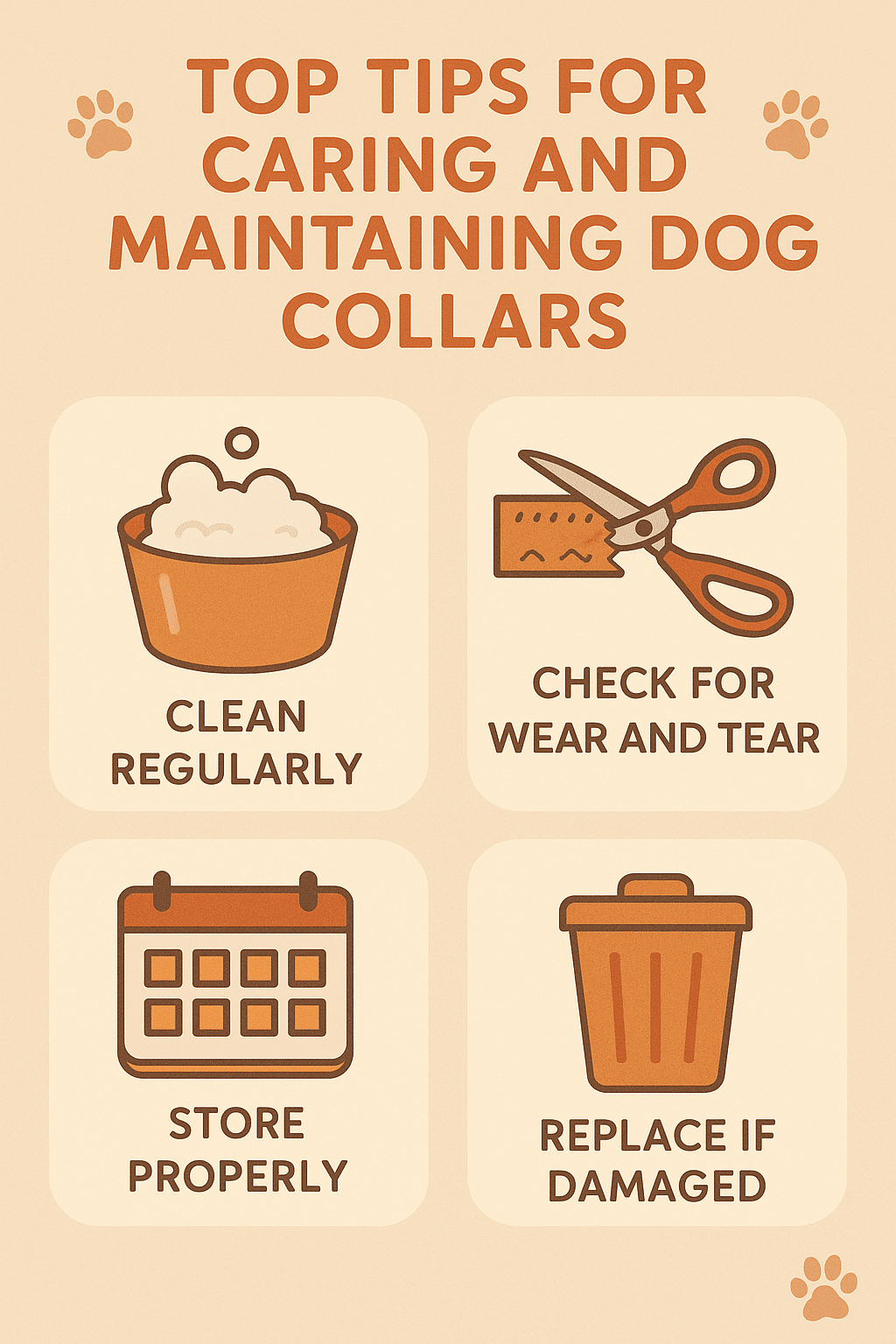 care tips infographic for best dog collars with cleaning maintenance and replacement advice