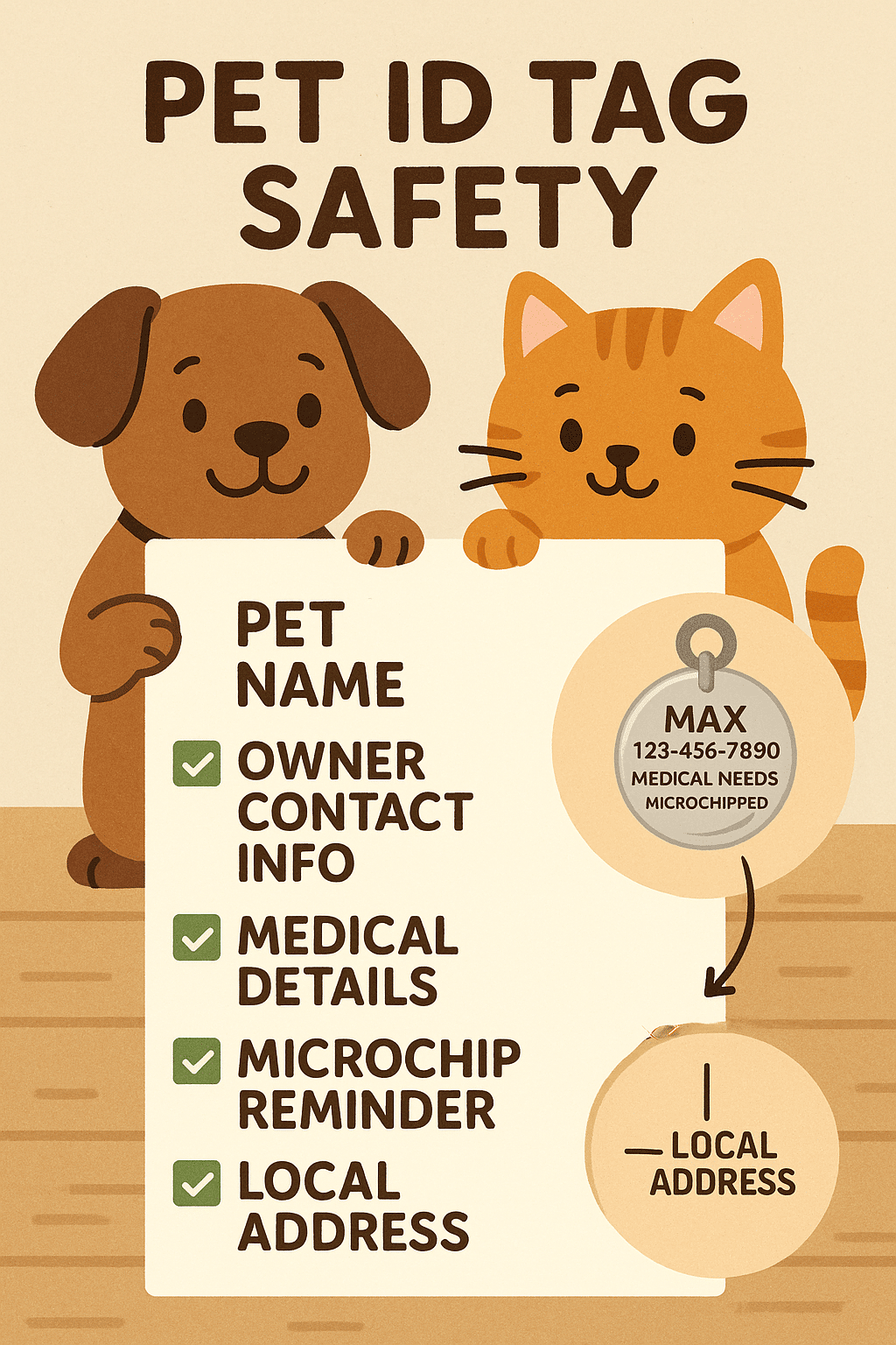 checklist for essential information to include on pet id tags for pet owner safety