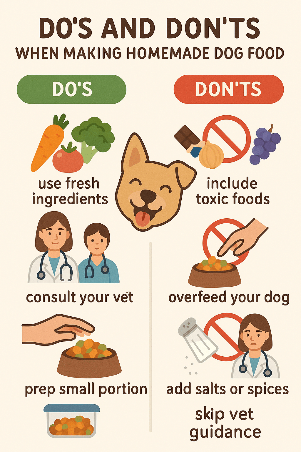 checklist with do and dont tips for homemade dog food recipes safe preparation and feeding
