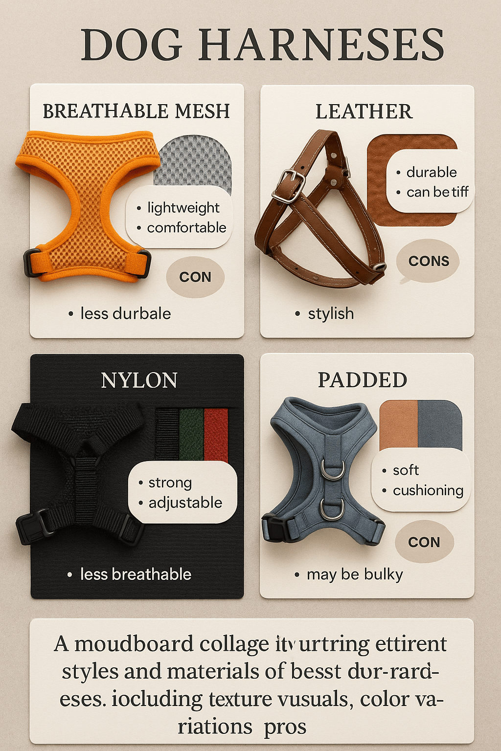 collage showing styles and materials of best dog harness for pet owners product advice