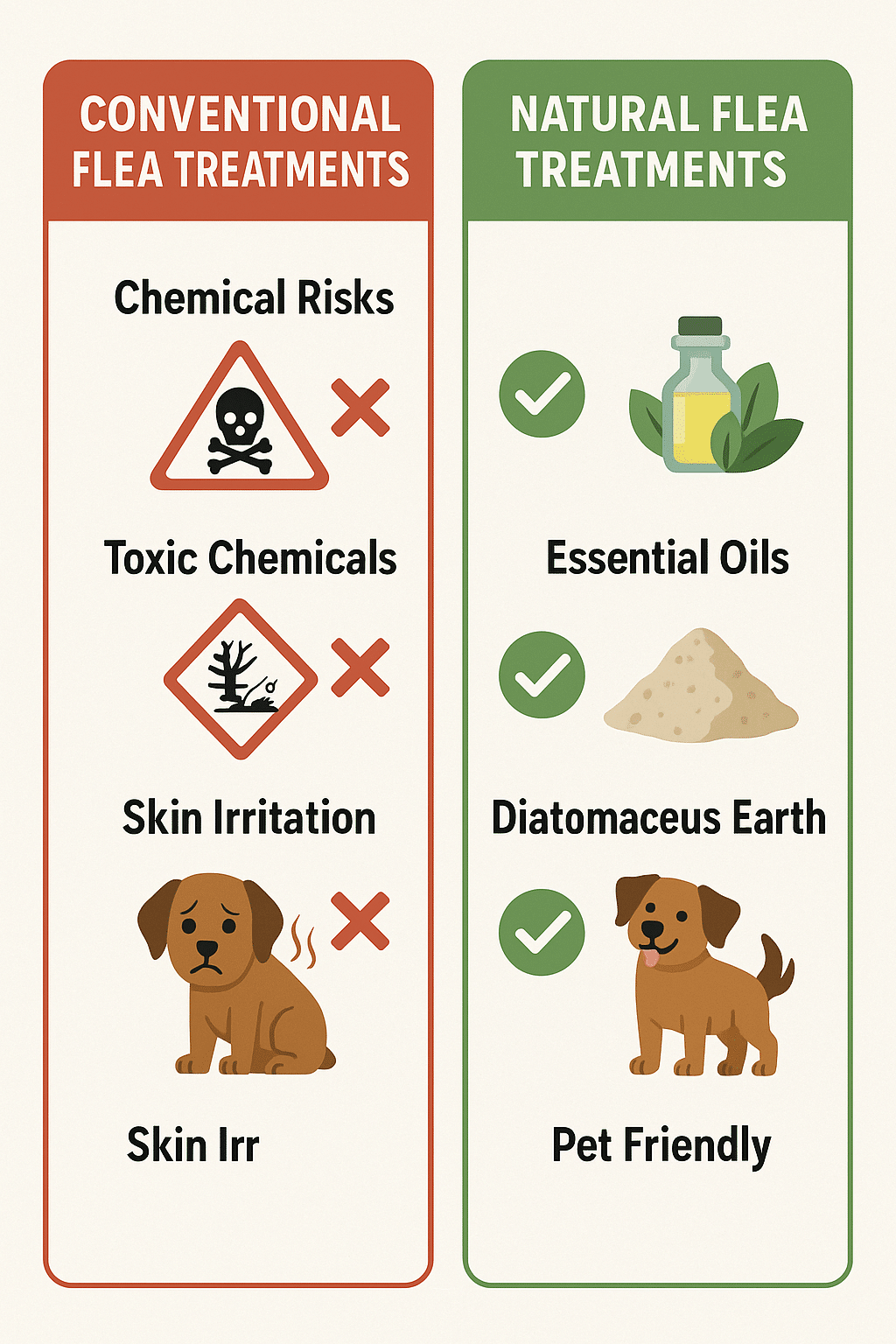 comparison chart conventional versus natural flea treatments for pet safety and effectiveness