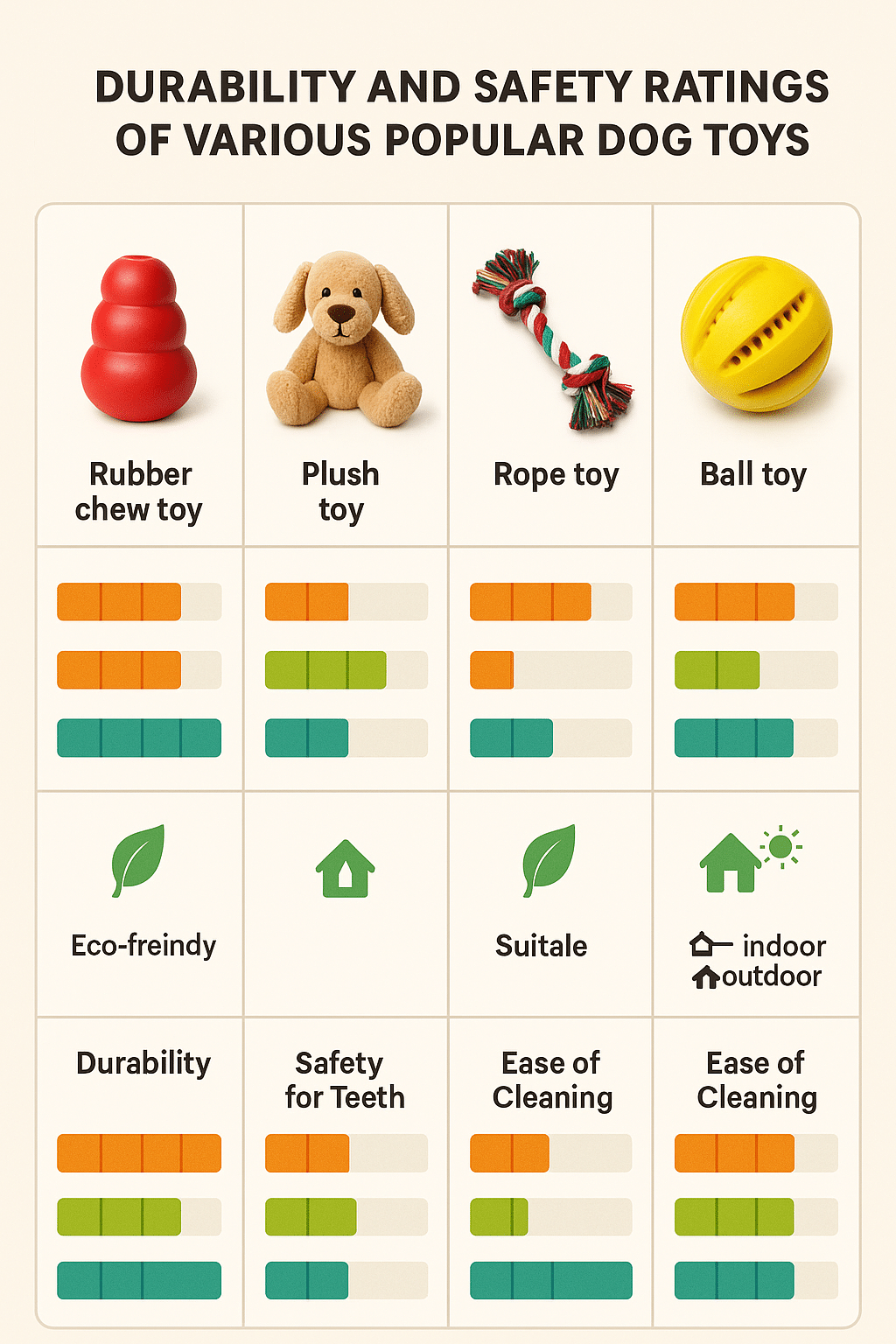comparison chart of best dog toys durability safety and cleaning ease for pet owners