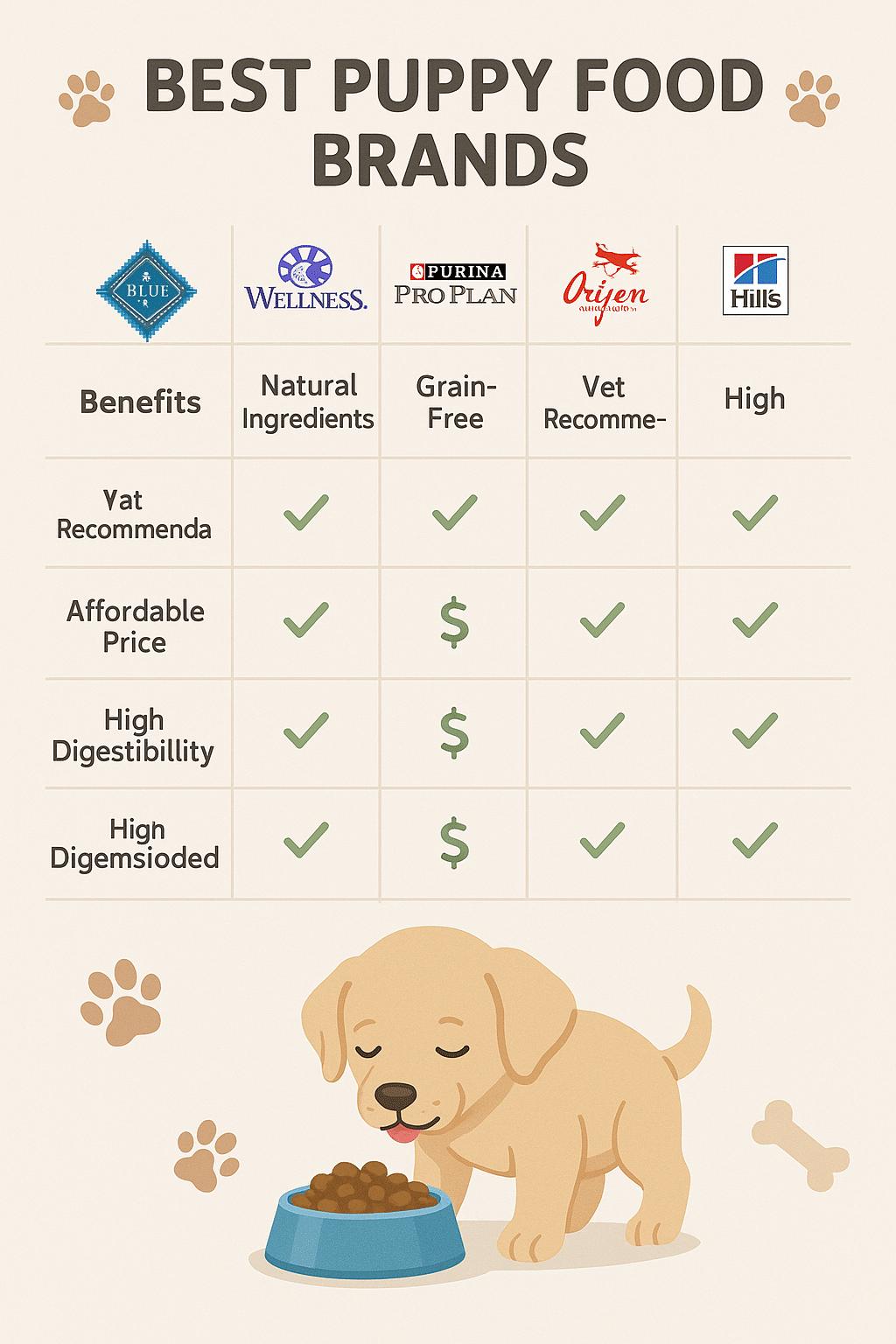 comparison chart of best puppy food brands for pet owners decision making