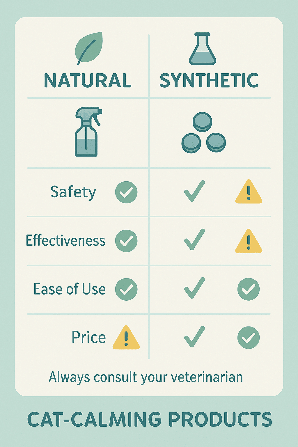 comparison chart of natural versus synthetic cat calming products for pet owners