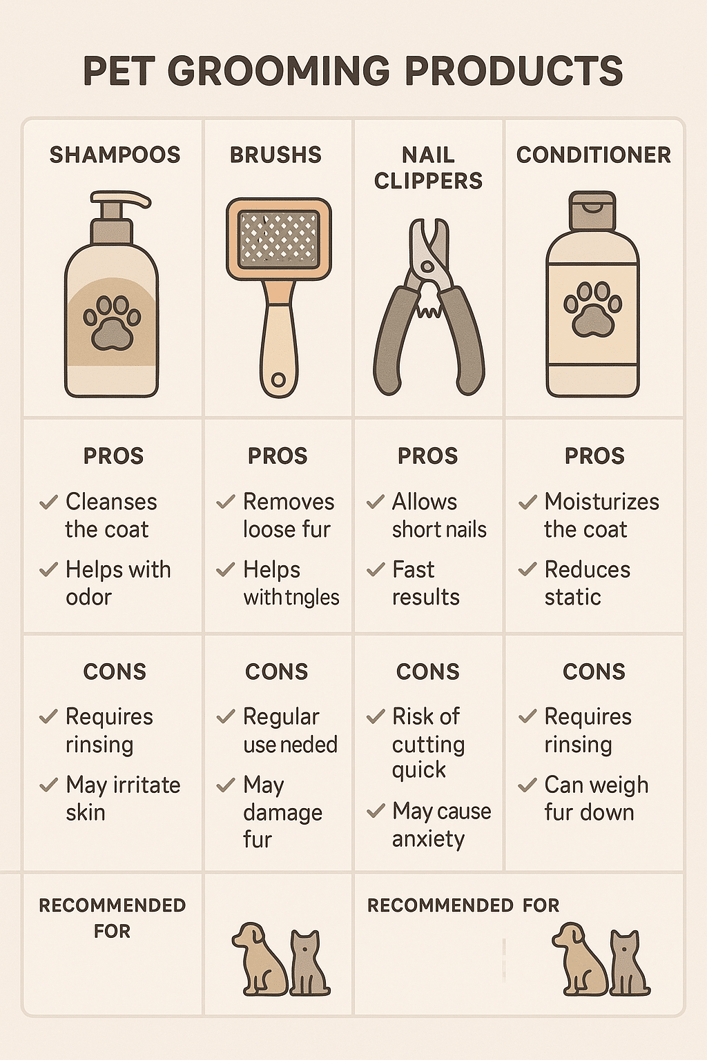 comparison chart of popular pet grooming near me products for different pet care needs