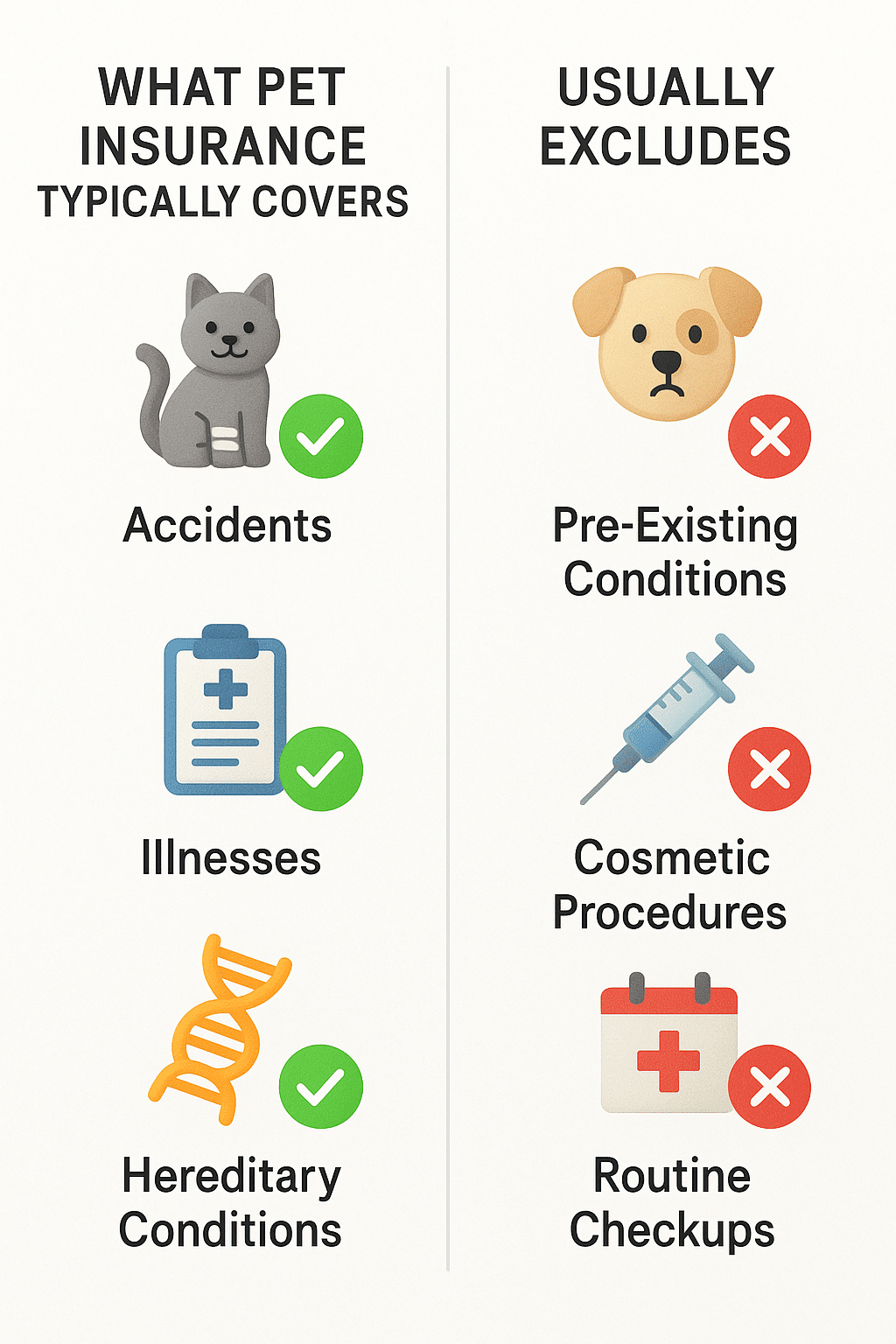 diagram of best pet insurance coverage versus exclusions for pet owners