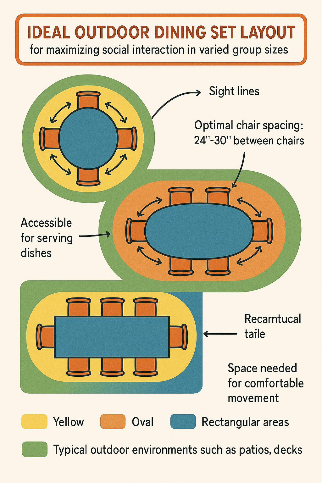diagram of ideal outdoor dining sets layout showing social seating and space optimization
