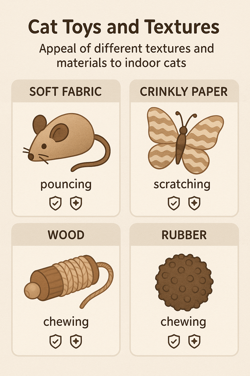 diagram of textures in best cat toys for indoor cats showing sensory benefits and materials